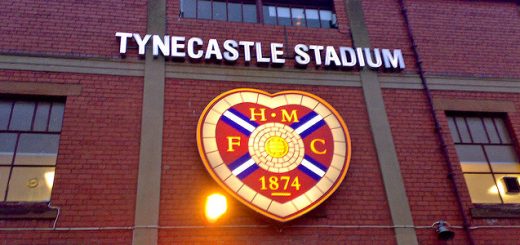 An exterior view of Tynecastle Stadium, home of Heart of Midlothian.